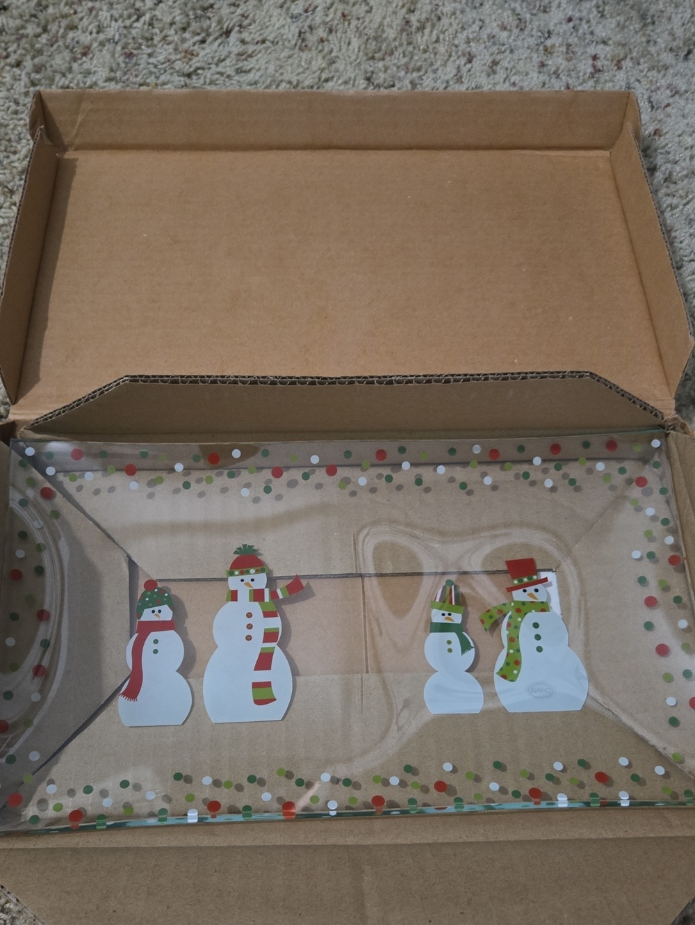 The Pampered Chef Snowman Family Clear Serving Tray – Red, Green, White